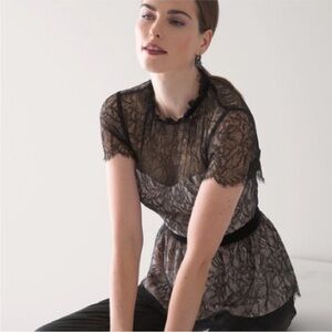 White House Black Market Black Lace Overlay short sleeve top size 8 Worn once